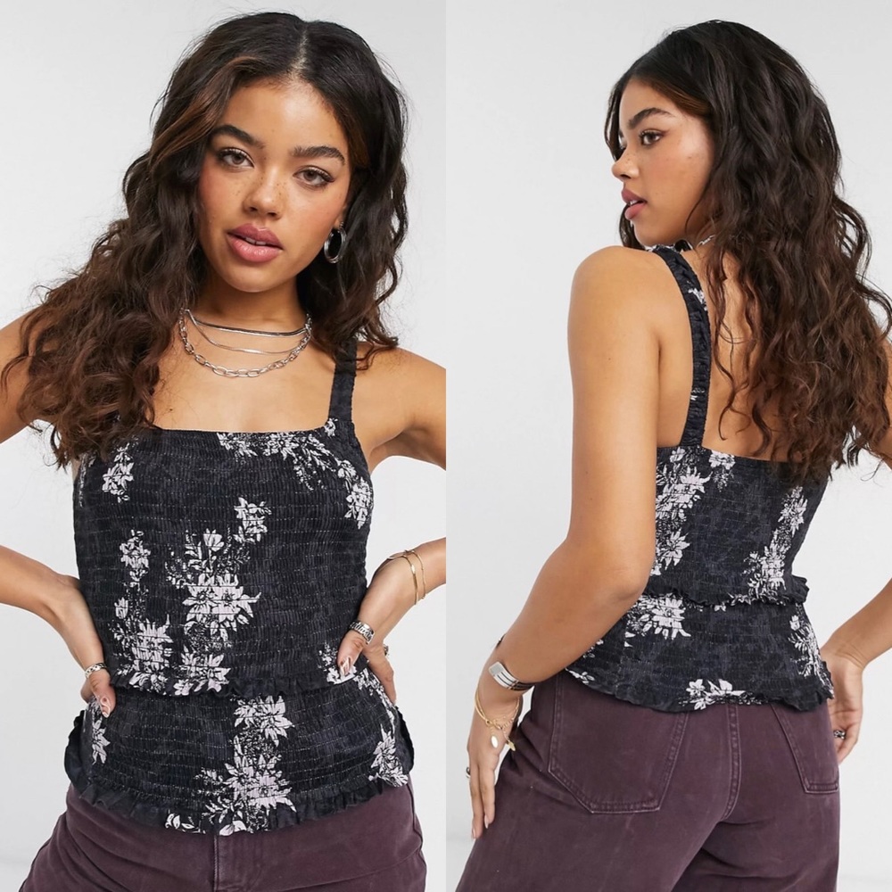 Free People Hannah Cami Tank top, XS, black and lavender, stretchy fabric